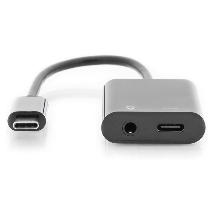 Digitus Adaptador USB-C a USB-C y Conector 3.5 mm, USB 3.2 Gen 1, Plug and Play, Longitud Cable 0.2m, Color Negro
