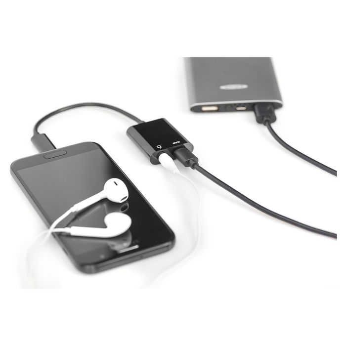 Digitus Adaptador USB-C a USB-C y Conector 3.5 mm, USB 3.2 Gen 1, Plug and Play, Longitud Cable 0.2m, Color Negro