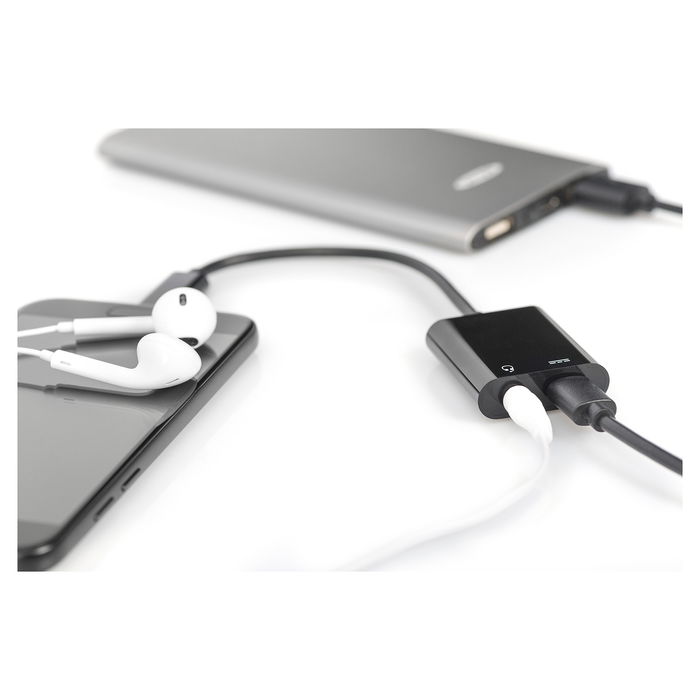 Digitus Adaptador USB-C a USB-C y Conector 3.5 mm, USB 3.2 Gen 1, Plug and Play, Longitud Cable 0.2m, Color Negro