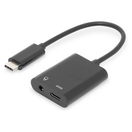 Digitus Adaptador USB-C a USB-C y Conector 3.5 mm, USB 3.2 Gen 1, Plug and Play, Longitud Cable 0.2m, Color Negro