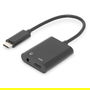 Digitus Adaptador USB-C a USB-C y Conector 3.5 mm, USB 3.2 Gen 1, Plug and Play, Longitud Cable 0.2m, Color Negro