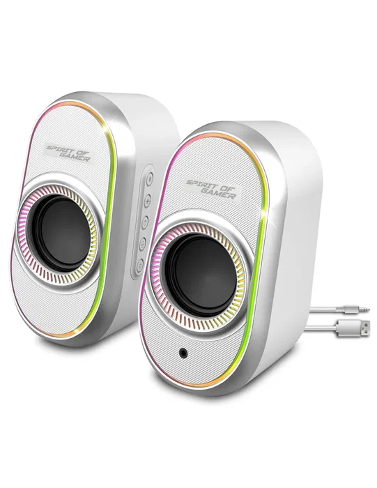 Spirit of Gamer FANATIC 500 ARTIC Altavoces Gaming 2.0 Blanco, Bluetooth 5.1 y Conectividad Alámbrica, 3W RMS, Retroiluminación RGB