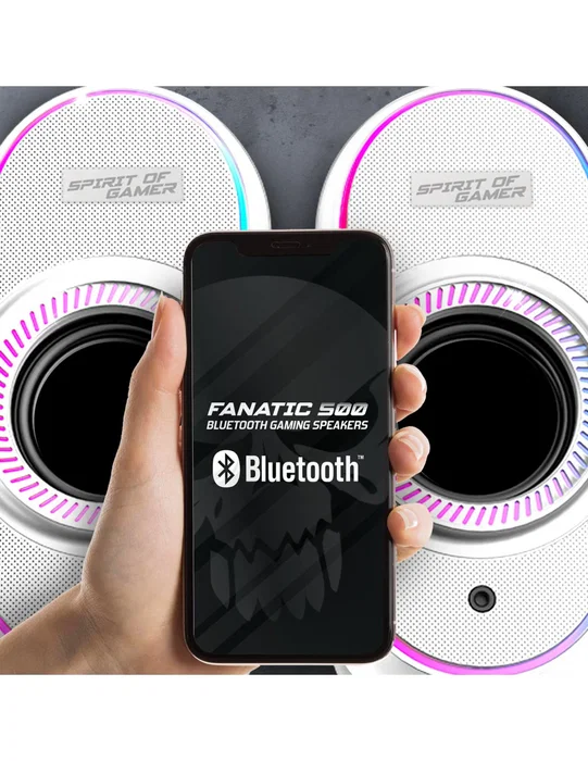 Spirit of Gamer FANATIC 500 ARTIC Altavoces Gaming 2.0 Blanco, Bluetooth 5.1 y Conectividad Alámbrica, 3W RMS, Retroiluminación RGB