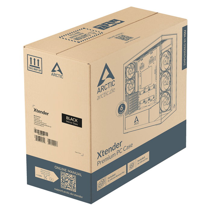 ARCTIC Xtender Midi Tower para Gaming Negro con Panel de Vidrio Templado Espejo, Sin Montaje Vertical GPU, Refrigeración Incluida, E-ATX, Gestión de Cables