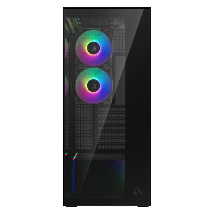 ARCTIC Xtender Midi Tower para Gaming Negro con Panel de Vidrio Templado Espejo, Sin Montaje Vertical GPU, Refrigeración Incluida, E-ATX, Gestión de Cables