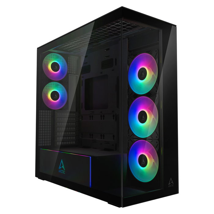 ARCTIC Xtender Midi Tower para Gaming Negro con Panel de Vidrio Templado Espejo, Sin Montaje Vertical GPU, Refrigeración Incluida, E-ATX, Gestión de Cables