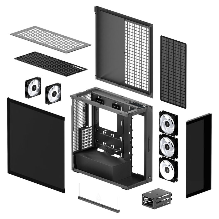 ARCTIC Xtender Midi Tower para Gaming Negro con Panel de Vidrio Templado Espejo, Sin Montaje Vertical GPU, Refrigeración Incluida, E-ATX, Gestión de Cables