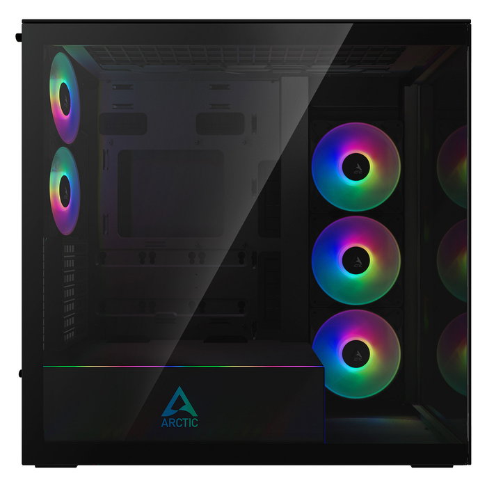 ARCTIC Xtender Midi Tower para Gaming Negro con Panel de Vidrio Templado Espejo, Sin Montaje Vertical GPU, Refrigeración Incluida, E-ATX, Gestión de Cables