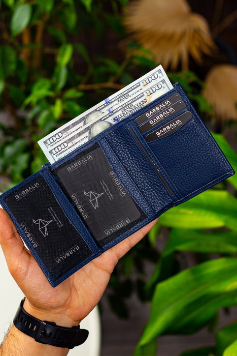 Zoozie Bags Cartera de Piel Auténtica para Hombre, Azul Marino
