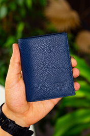 Zoozie Bags Cartera de Piel Auténtica para Hombre, Azul Marino