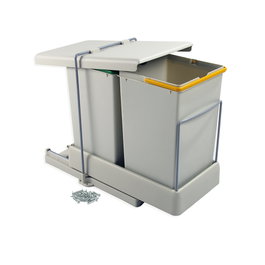 Emuca Contenedor de reciclaje para fijación inferior y extracción automática en mueble de cocina 2x14litros, Plástico gris