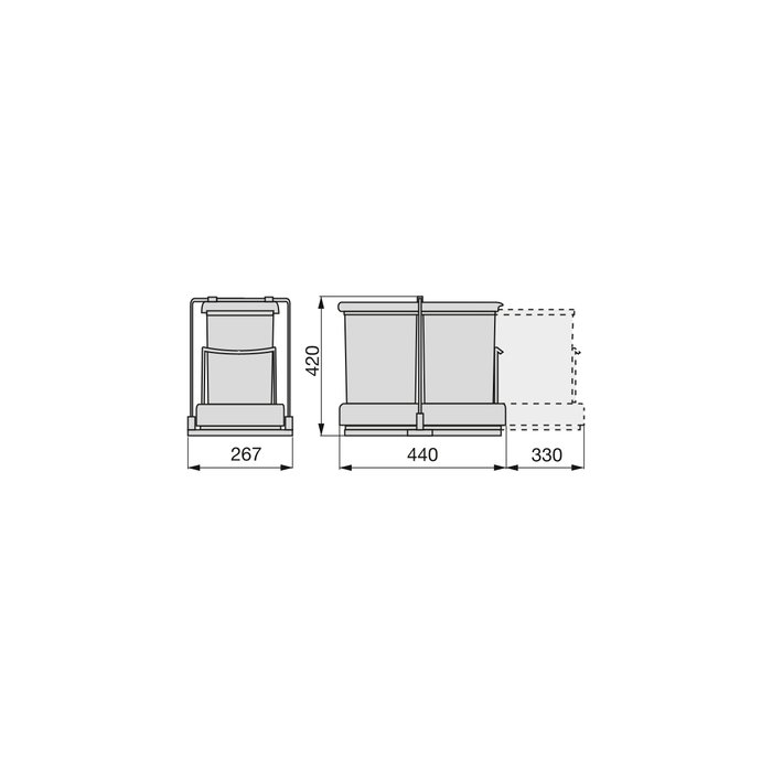 Emuca Contenedor de reciclaje para fijación inferior y extracción automática en mueble de cocina 2x14litros, Plástico gris Emuca Contenedor de reciclaje para fijación inferior y extracción automática en mueble de cocina 2x14litros, Plástico gris