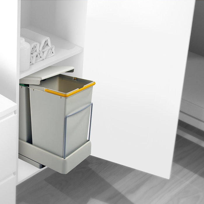Emuca Contenedor de reciclaje para fijación inferior y extracción automática en mueble de cocina 2x14litros, Plástico gris Emuca Contenedor de reciclaje para fijación inferior y extracción automática en mueble de cocina 2x14litros, Plástico gris