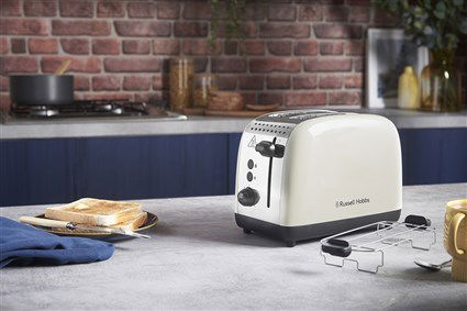 Russell Hobbs 26551-56 Tostador Colours Plus Crema con Ranuras Anchas, Función Levantar y Ver y Calientapanecillos