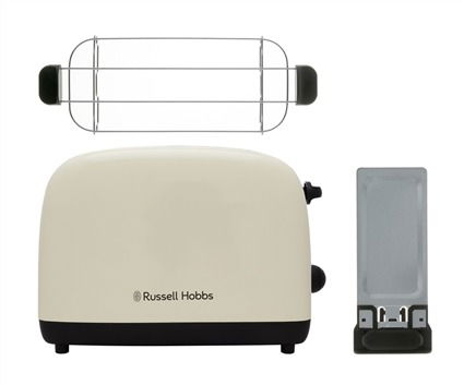 Russell Hobbs 26551-56 Tostador Colours Plus Crema con Ranuras Anchas, Función Levantar y Ver y Calientapanecillos