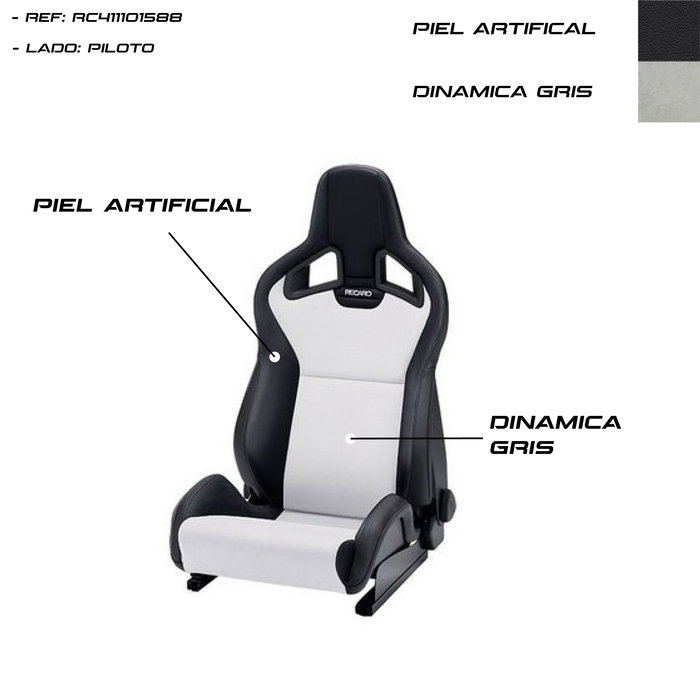 Recaro Asiento Deportivo Sportster CS con Airbag Lateral y Calefacción, Acabado Piel Sintética Negro y Dinamica Gris, Para Piloto, Referencia RC411101588