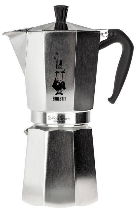 Bialetti Moka Express Cafetera italiana para 18 tazas, Plata/Negro