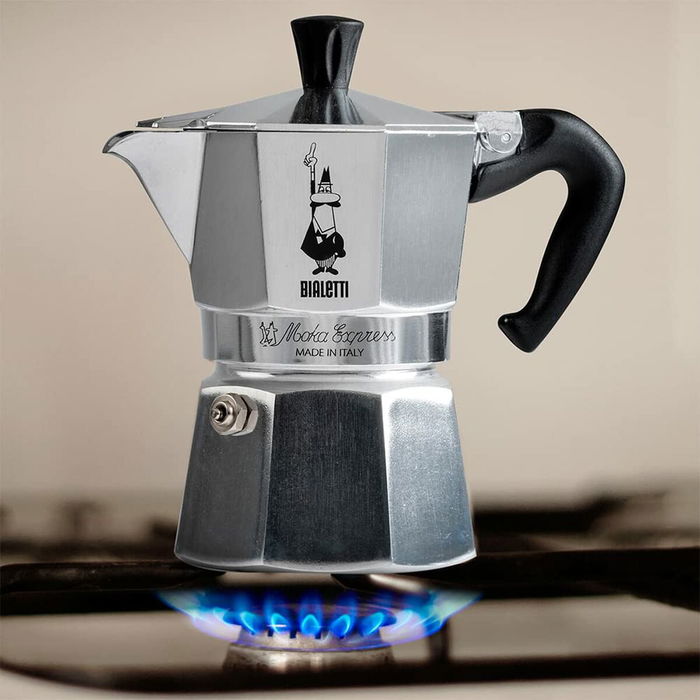 Bialetti Moka Express Cafetera Italiana de Acero Inoxidable, 18 Tazas (810 ml), Apta para Todo Tipo de Fuegos Excepto Inducción