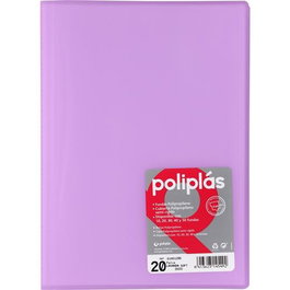 Grafoplás Carpeta con Fundas Folio 20 Fundas Poliplás Soldadas PP Semirrígido Translúcido Lavanda Soft