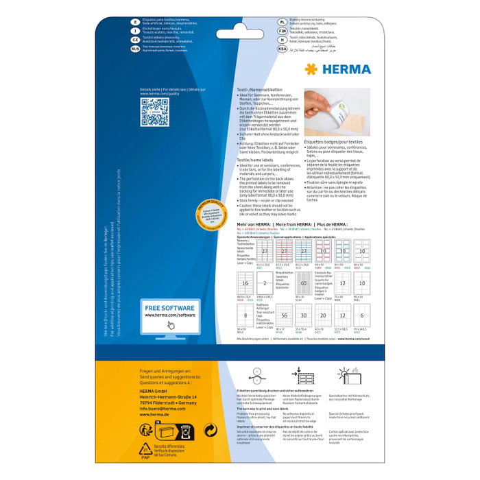HERMA Etiquetas de Texto/Nombres para Textil A4 80x50 mm Blanco/Azul