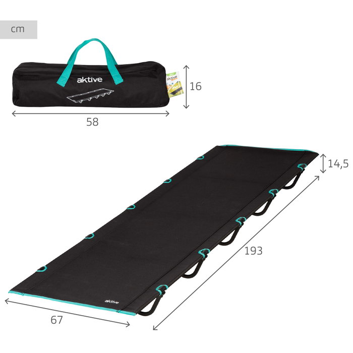 Aktive Cama plegable de camping negra con bolsa de transporte