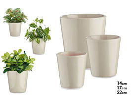 Ibergarden Set 3 Macetas Cerámica Cónica Gris - Diámetros 14 cm, 16.5 cm y 22.5 cm