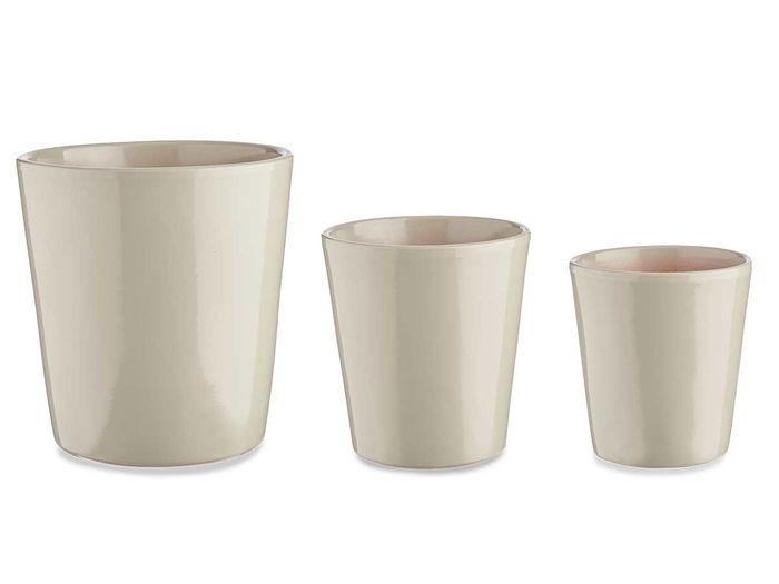 Ibergarden Set 3 Macetas Cerámica Cónica Gris - Diámetros 14 cm, 16.5 cm y 22.5 cm