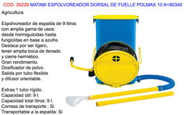 MATABI Espolvoreador Dorsal de Fuelle Polmax 9 K