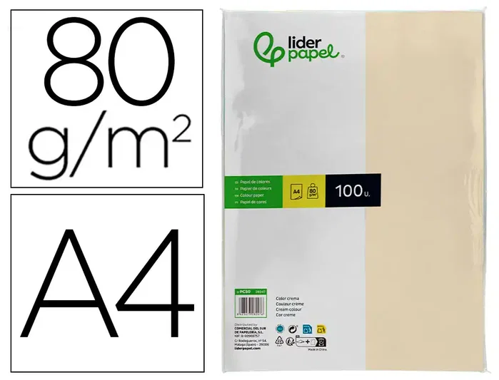 Liderpapel Papel Color Crema DIN A4 80g, 100 Hojas Liderpapel Papel Color Crema DIN A4 80g, 100 Hojas