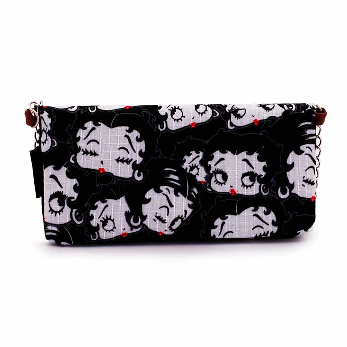 Betty Boop Billetero con Cadena al Hombro Soft Noir, 12 Departamentos para Tarjetas, PVC, Color Negro