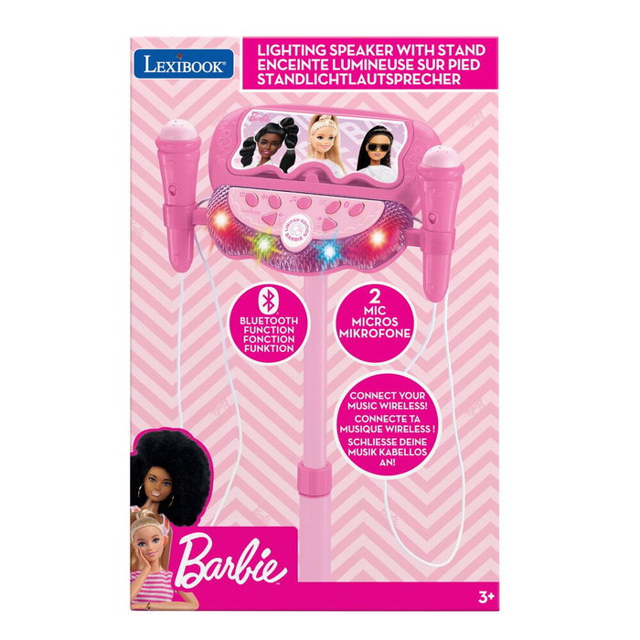 Lexibook Micrófono de Barbie LEX1695286887130 con Soporte Ajustable, 2 Micrófonos, Efectos de Voz y Altavoz Bluetooth