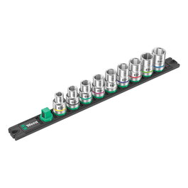 Wera Vasos Hexagonales 1/2 Pulgada Rail C4 Juego 9 Piezas 10-19 mm con Riel Magnético y Sistema Take it Easy Twist to Unlock