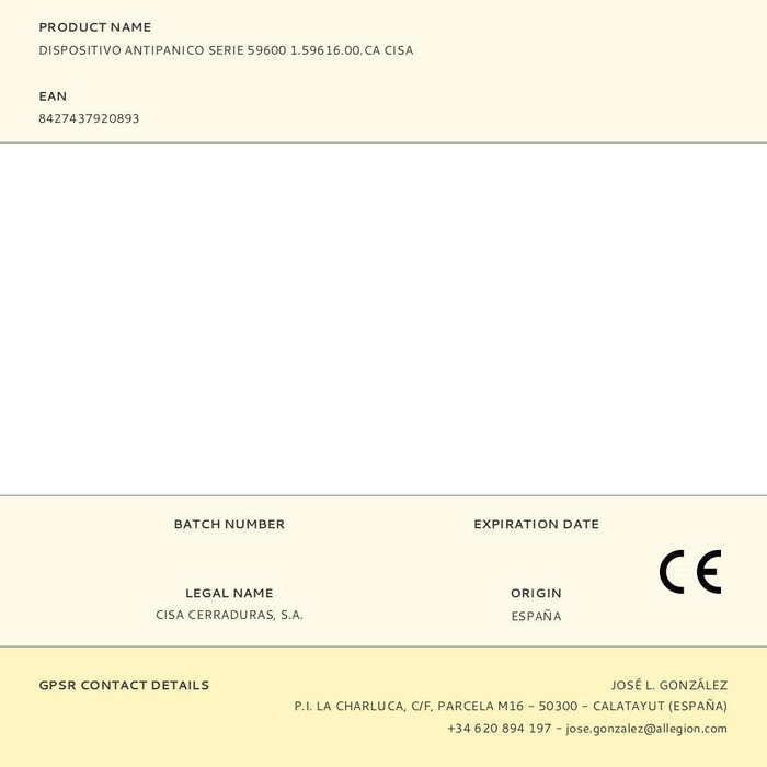 Cisa Dispositivo Antipánico Serie 59600 1.59616.00.ca - Carter Nylon Negro Sin Agujero para Cilindro (Hoja Activa), 90 cm Cisa Dispositivo Antipánico Serie 59600 1.59616.00.ca - Carter Nylon Negro Sin Agujero para Cilindro (Hoja Activa), 90 cm