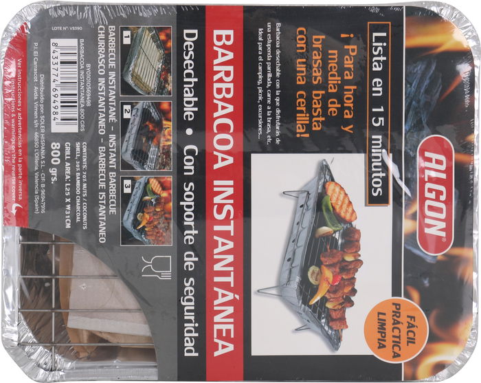 Algon Bbq Barbacoa Instantanea 800grs con Piezas de 24x31x6 cm (12 Unidades)