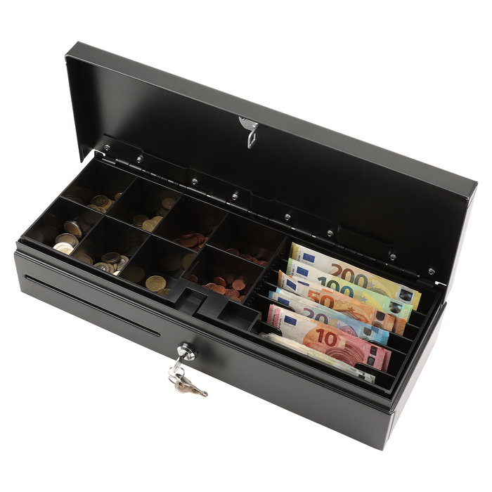 Olympia Cajón de Efectivo Electrónico HS 170 Negro - Acero, 12-24 V, Compatible con Serie CM/K/T, 460 x 170 x 100 mm