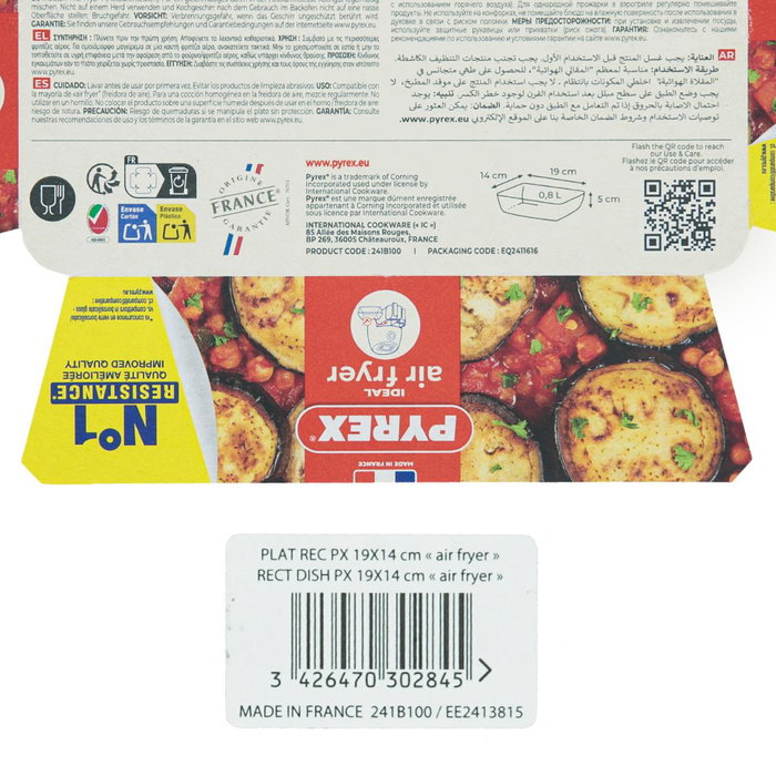 Fuente Rectangular Vidrio Airfryer Pyrex® 19x14 cm -0,8 L