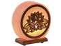 Lámpara de Sal del Himalaya Sobremesa Arabe con Flor de Loto en Acacia, Colores Marrón y Rosa, 16 x 7 x 18 cm, Incluye Bombilla