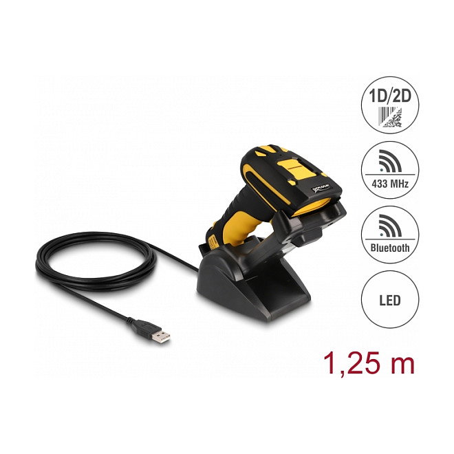 DeLOCK Escáner de código de barras industrial 1D y 2D 433 MHz o Bluetooth con estación de carga inductiva DeLOCK Escáner de código de barras industrial 1D y 2D 433 MHz o Bluetooth con estación de carga inductiva