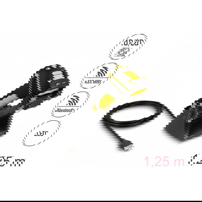 DeLOCK Scanner de códigos de barras 1D y 2D para 433 MHz o Bluetooth con base de carga inductiva Industrie