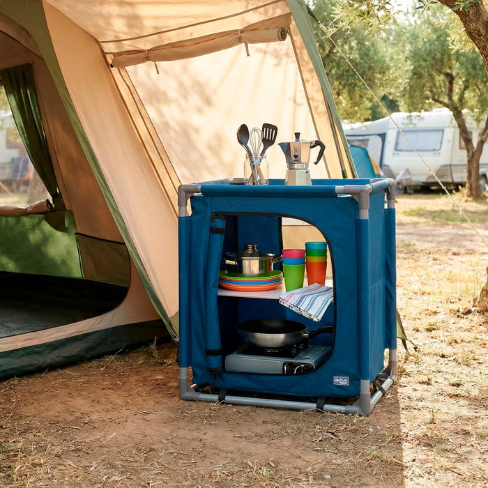 Aktive Armario plegable de camping azul con estructura de acero