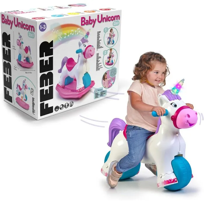 Feber Baby Unicorn Correpasillos y Balancín 2 en 1 con Sonidos y Luces