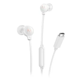 Motorola Earbuds 3C-S White - Auriculares Intrauditivos con Cable USB Type-C, Micrófono Integrado, Control en Línea, Cable Plano Antienredos, Sonido HD, Blanco