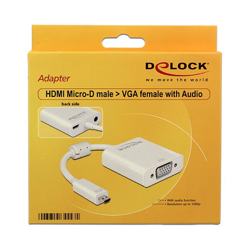 DeLOCK Adaptador micro HDMI-D a VGA con audio blanco