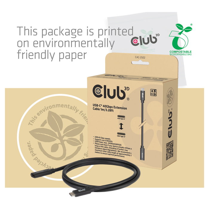 Club 3D Cable de extensión USB-C 40Gbps 1 m Negro Club 3D Cable de extensión USB-C 40Gbps 1 m Negro
