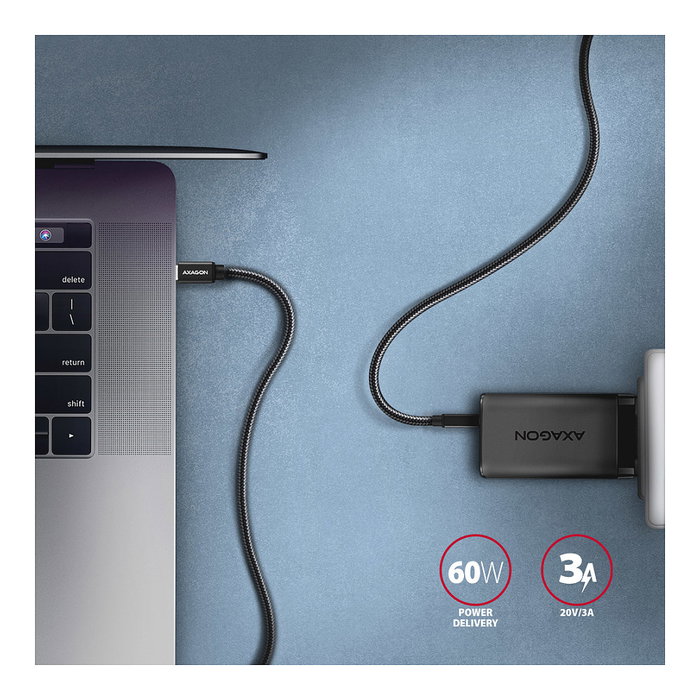 Axagon BUCM3-CM30AB Cable USB-C a USB-C 3.2 Gen 1, 3 m, PD 60W, trenzado - negro Axagon BUCM3-CM30AB Cable USB-C a USB-C 3.2 Gen 1, 3 m, PD 60W, trenzado - negro