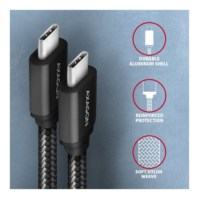 Axagon BUCM3-CM30AB Cable USB-C a USB-C 3.2 Gen 1, 3 m, PD 60W, trenzado - negro Axagon BUCM3-CM30AB Cable USB-C a USB-C 3.2 Gen 1, 3 m, PD 60W, trenzado - negro