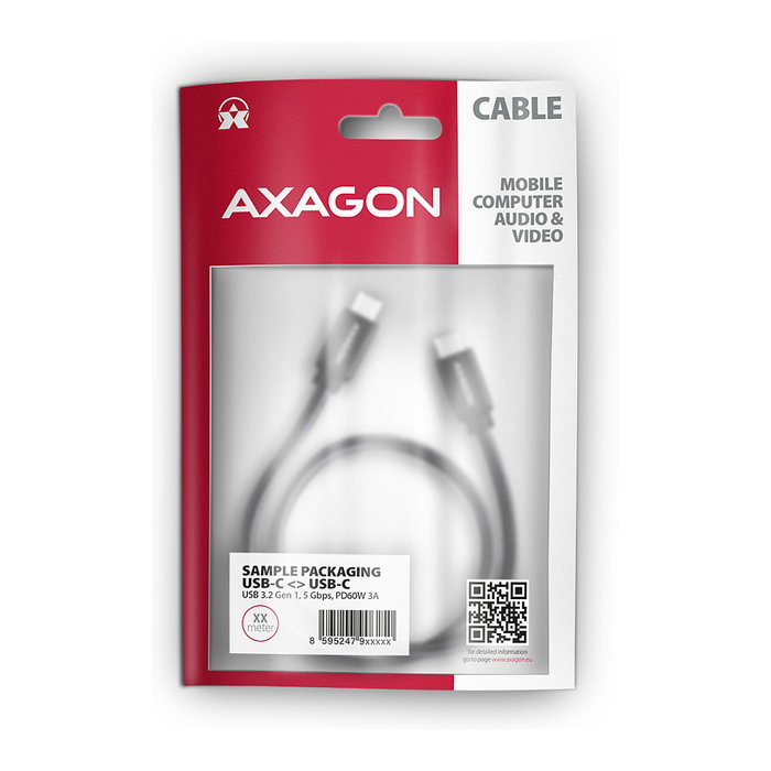 Axagon BUCM3-CM30AB Cable USB-C a USB-C 3.2 Gen 1, 3 m, PD 60W, trenzado - negro Axagon BUCM3-CM30AB Cable USB-C a USB-C 3.2 Gen 1, 3 m, PD 60W, trenzado - negro