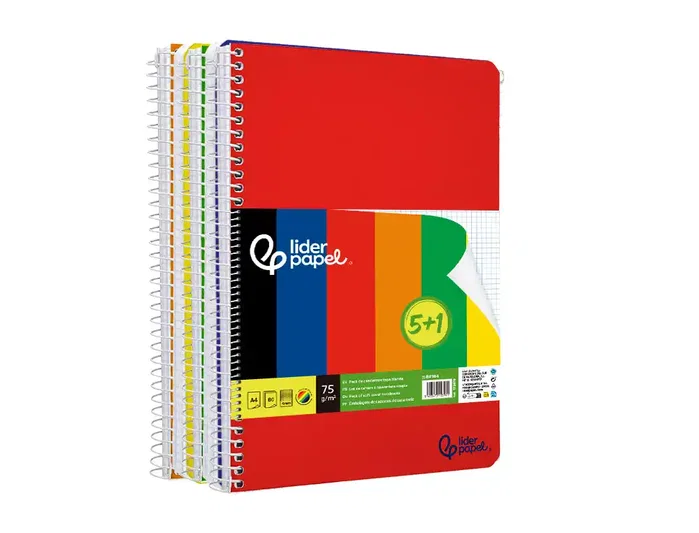 Liderpapel Cuaderno Espiral A4 Smart Tapa Blanda 80 Hojas 75g Cuadro 4mm con Margen Pack 5+1 Colores Surtidos
