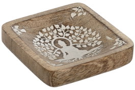 DKD Home Decor Vaciabolsillos Oriental Blanco Natural 10 x 2 x 10 cm Buda Hoja Mango
