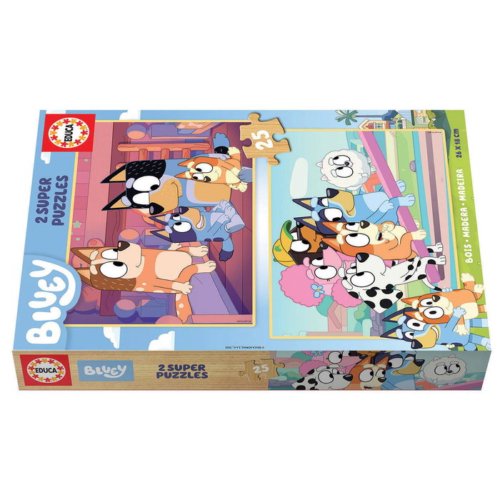 Educa Super Puzzles Bluey de madera, 2x25 piezas Educa Super Puzzles Bluey de madera, 2x25 piezas